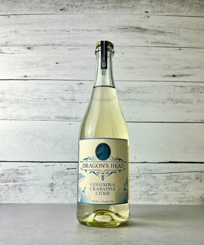 750 mL clear glass bottle of Dragon's Head Columbia Crabapple Cider