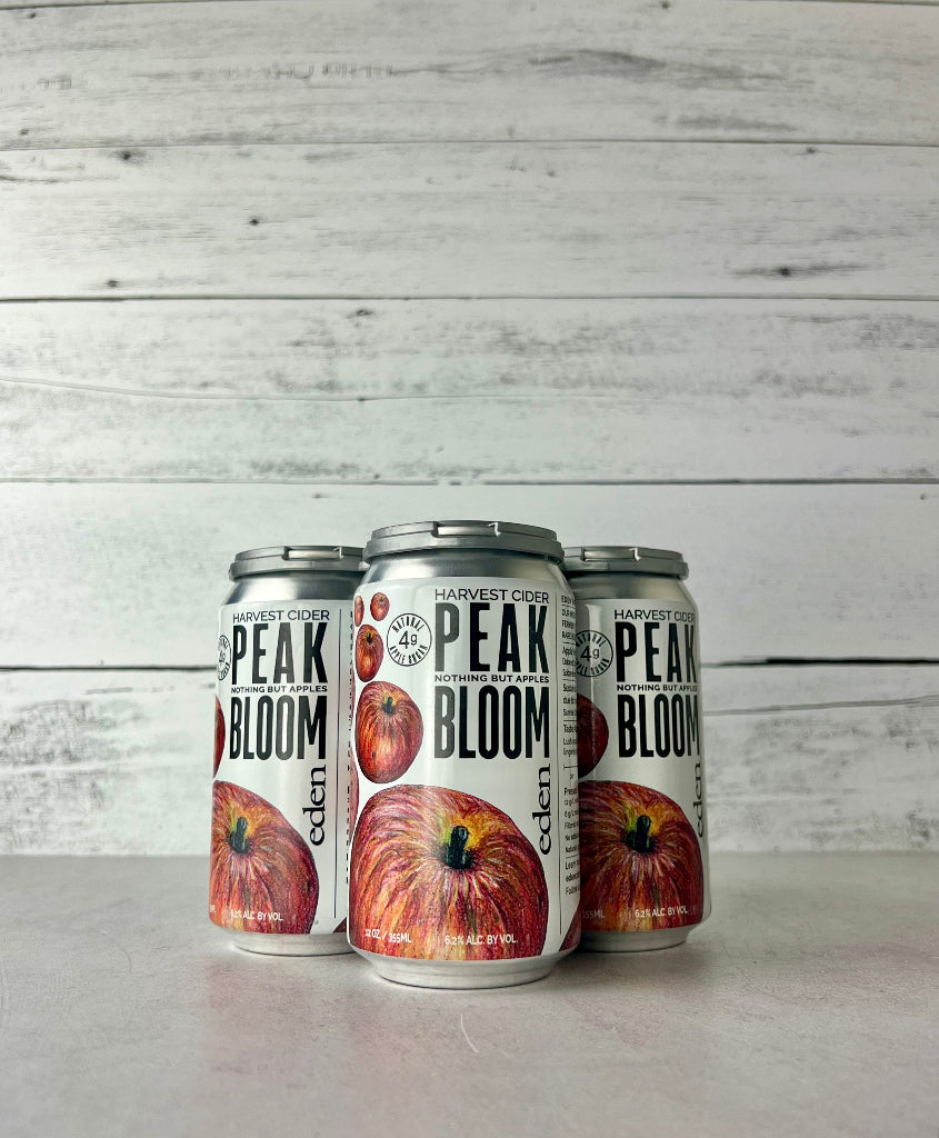 4-pack of 12 oz cans of Eden Peak Bloom Harvest Cider