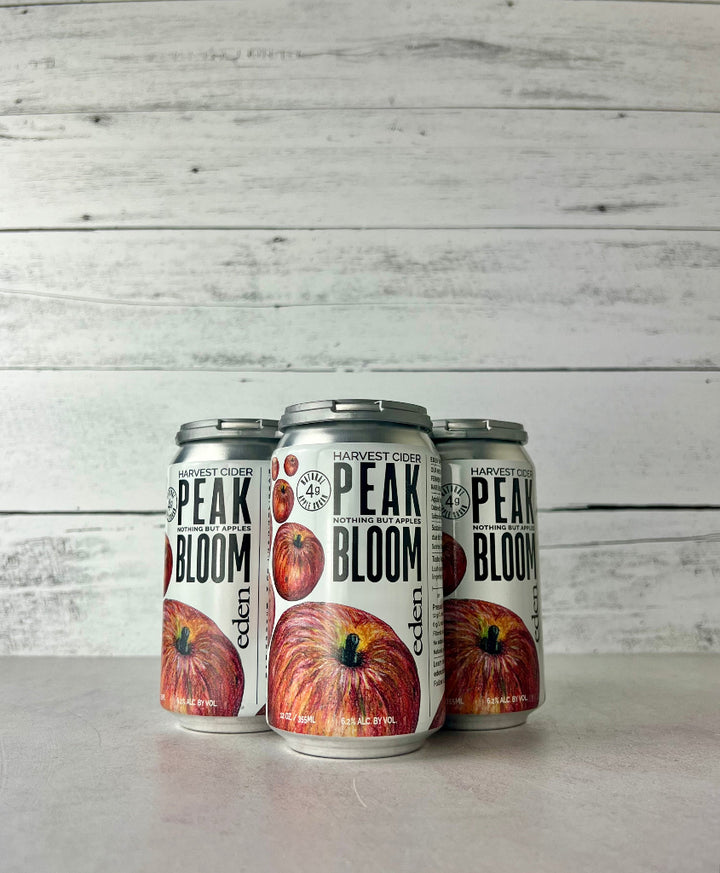 4-pack of 12 oz cans of Eden Peak Bloom Harvest Cider