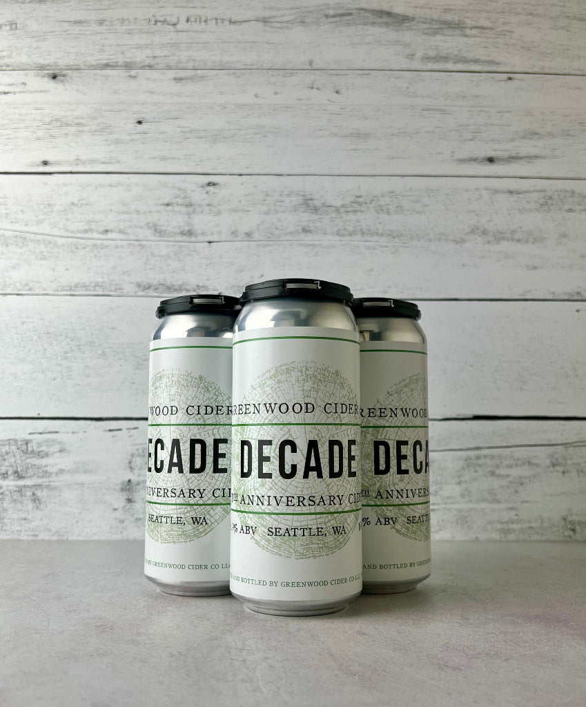 4-pack of 16 oz cans of Greenwood Cider Decade Anniversary Cider