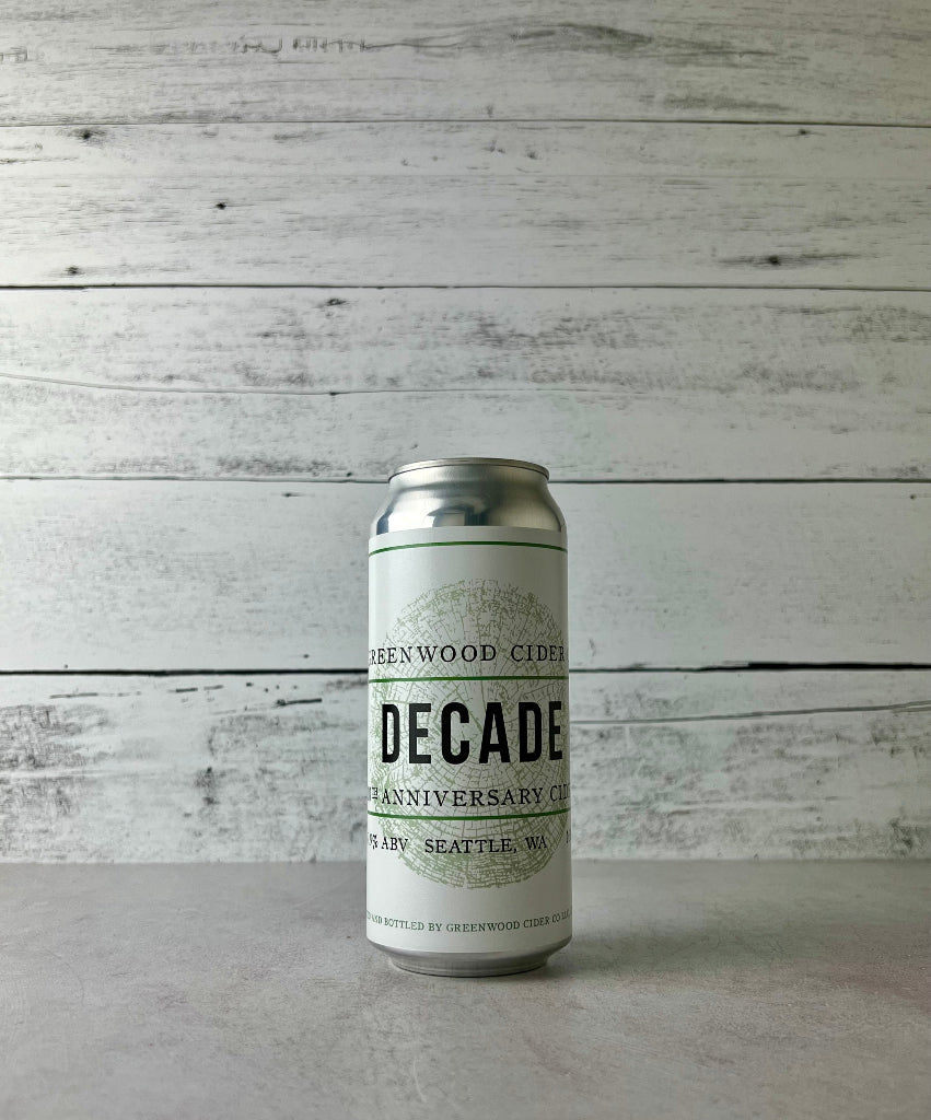 16 oz can of Greenwood Cider Decade Anniversary Cider