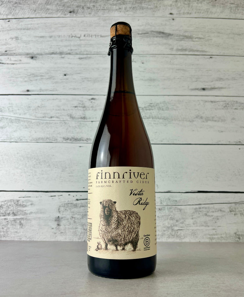 Photo of a 750 mL bottle of Finnriver Farmcrafted Cider - Vista Ridge cider. Certified B Corp cider