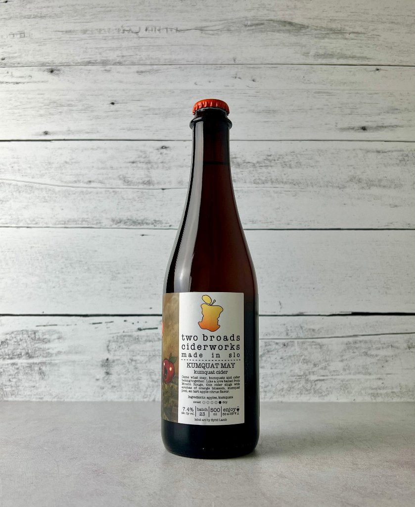 500 mL bottle of Two Broads Ciderworks Kumquat May - Kumquat Cider - made in slo