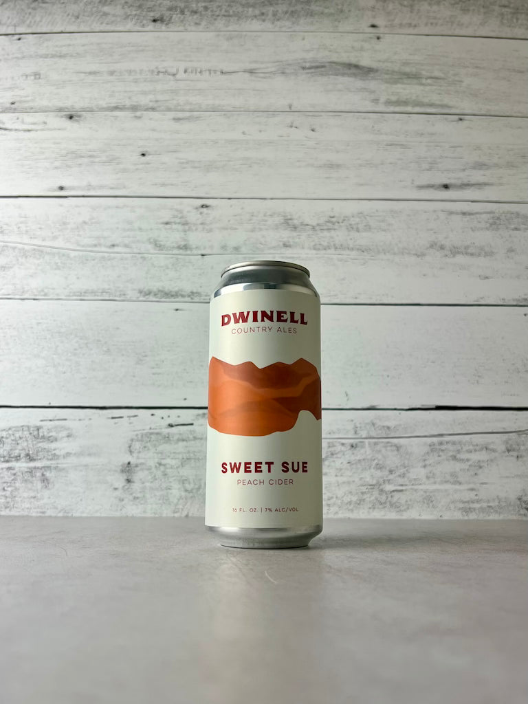 16 oz can of Dwinell Country Ales Sweet Sue Peach Cider