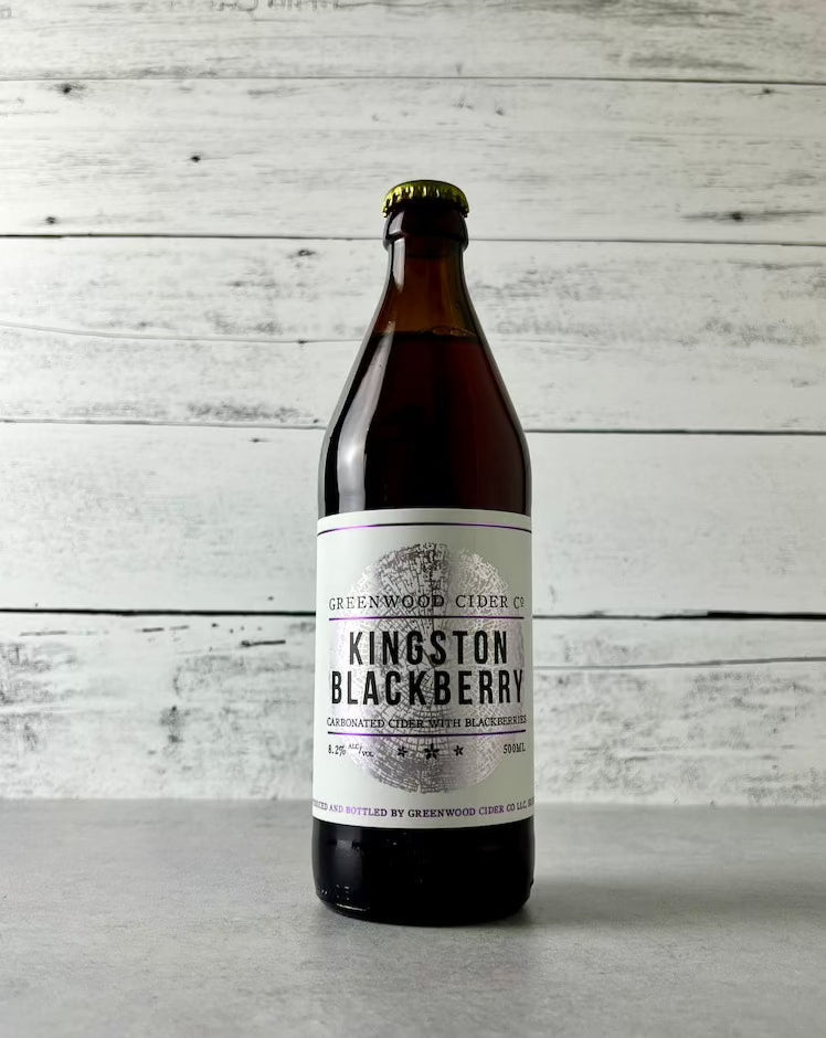 500 mL bottle of Greenwood Cider Co. Kingston Blackberry - Carbonated Cider with Blackberries