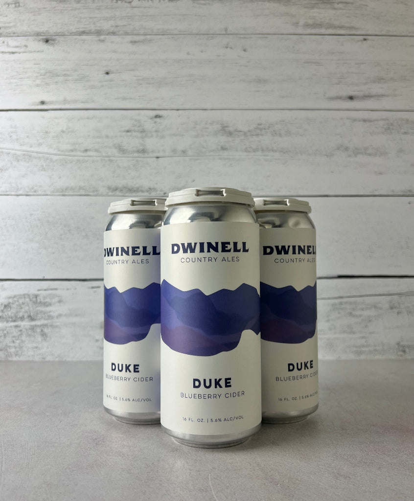 4-pack of 16 oz can sof Dwinell Country Ales - Duke - Blueberry Cider