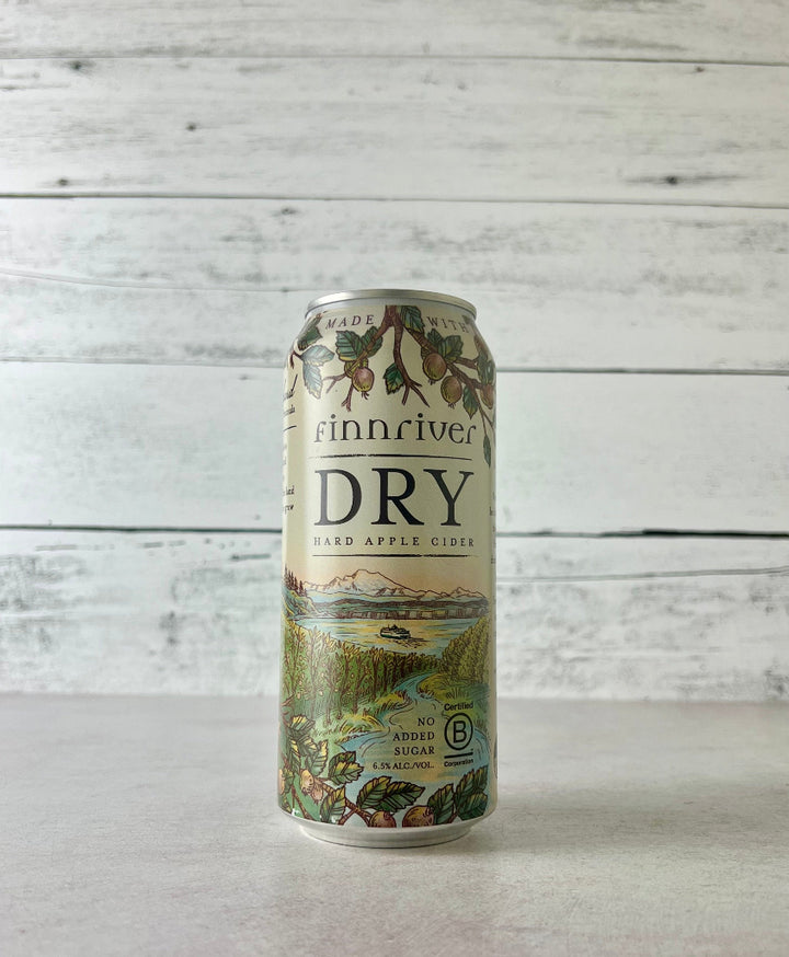Photo of a 16 oz can of Finnriver Dry Hard Apple Cider - Certified B Corp - No Added Sugar