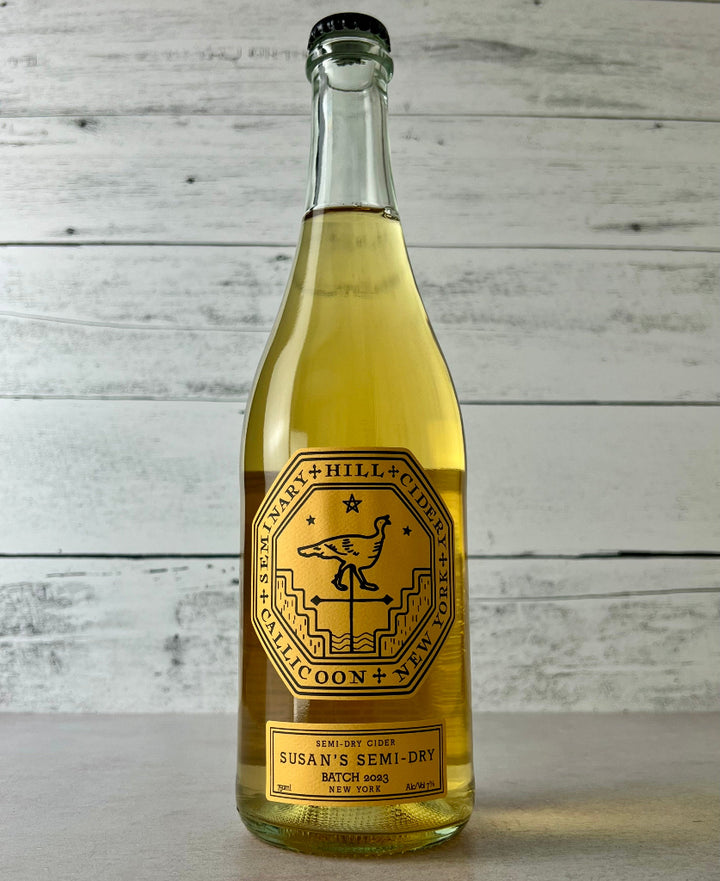 Photo of a 750 mL bottle of Seminary Hill Cidery - Susan's Semi-Dry cider - Batch 2023 - Callicoon New York 