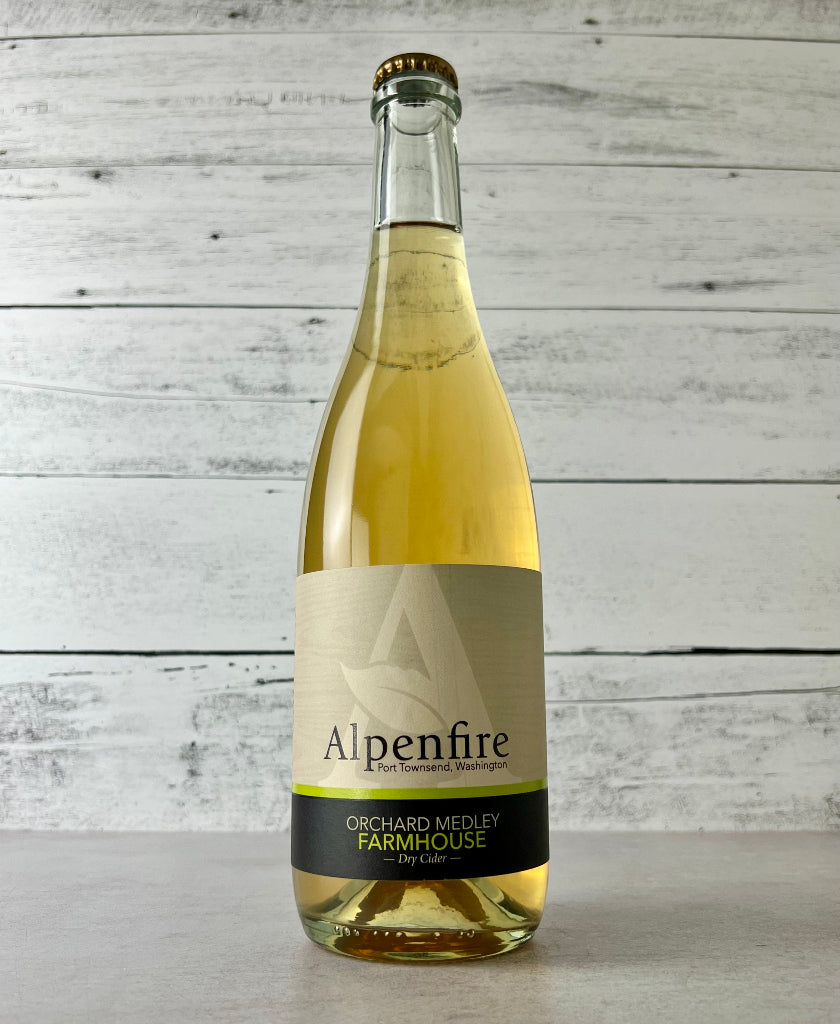 Photo of a 750 mL bottle of Alpenfire Cider Orchard Medley Farmhouse Dry Cider - Port Townsend Washington