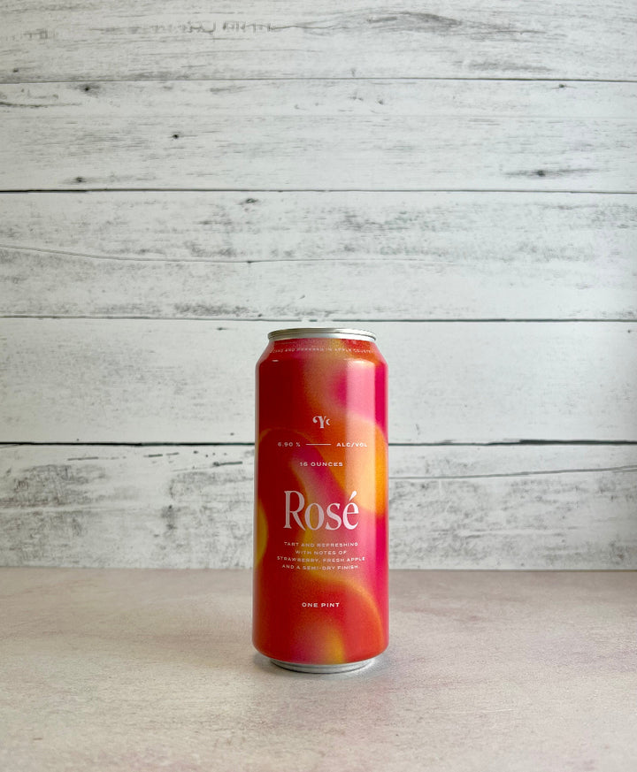 Photo of a 16 oz can of Yonder Rosé Hard Cider - Tart and refreshing with notes of strawberry, fresh apple, and a semi-dry finish (back)
