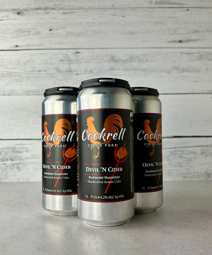 4-pack of 16 oz cans of Cockrell Cider Farm Devil 'N Cider Raspberry Habanero Handcrafted Artisan Cider