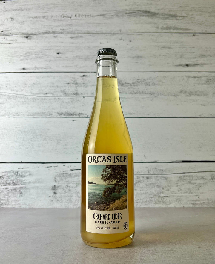 Photo of a 500 mL bottle of Orcas Isle Orchard Cider Barrel-Aged