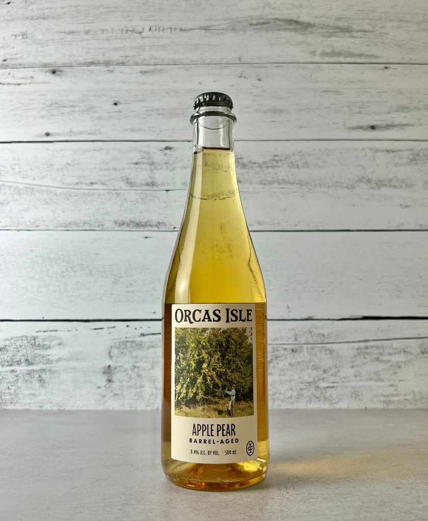 Photo of a 500 mL bottle of Orcas Isle Orchard Cider Apple-Pear Barrel-Aged Cider