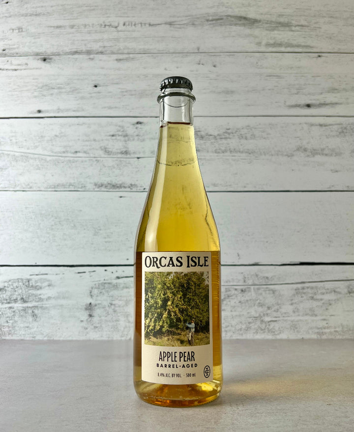 Photo of a 500 mL bottle of Orcas Isle Orchard Cider Apple-Pear Barrel-Aged Cider