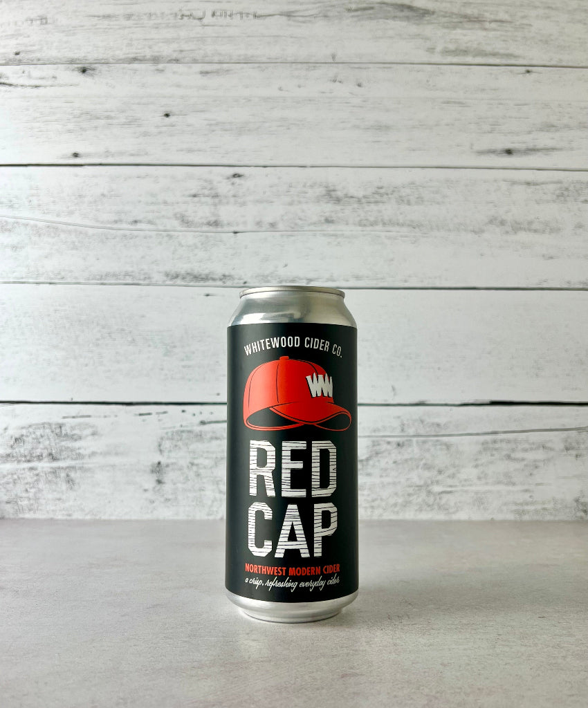 Photo of a 16 oz can of Whitewood Cider Co. Red Cap - Northwest Modern Cider