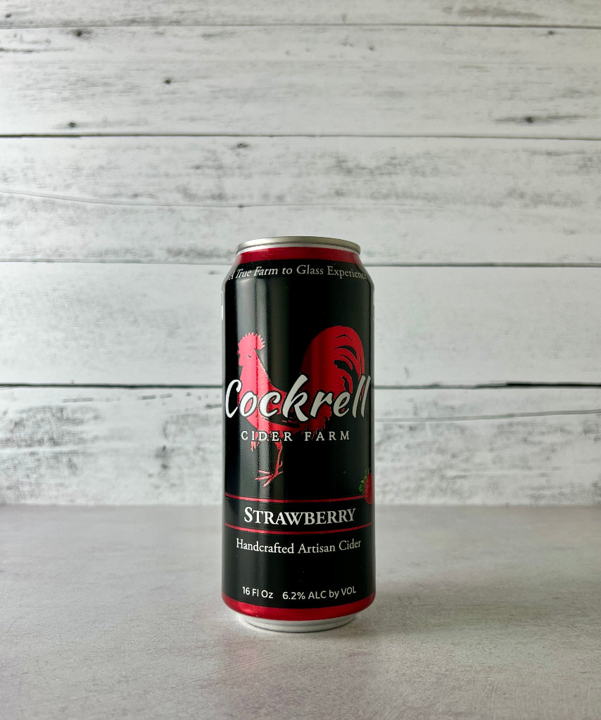 Photo of a 16 oz can of Cockrell Cider Farm Strawberry cider - Handcrated Artisan Cider