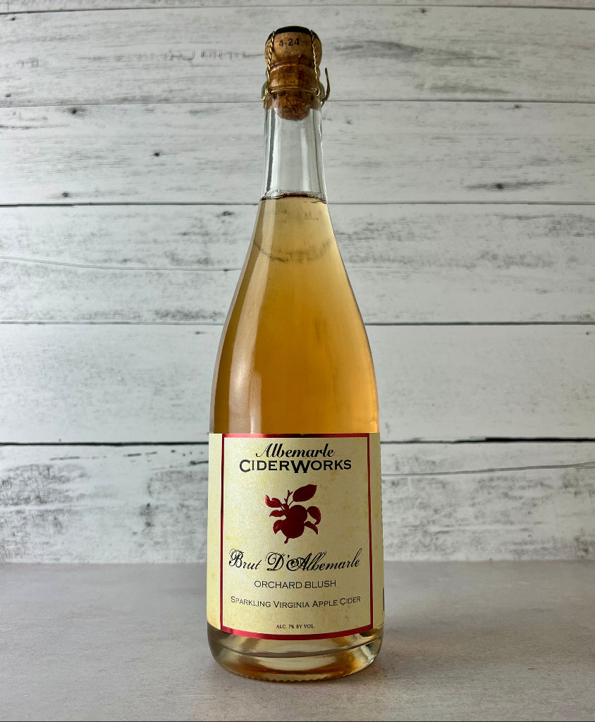 Photo of a 750 mL cork and cage bottle of Albemarle Ciderworks Brut D'Albemarle Orchard Blush Sparkling Virginia Apple Cider