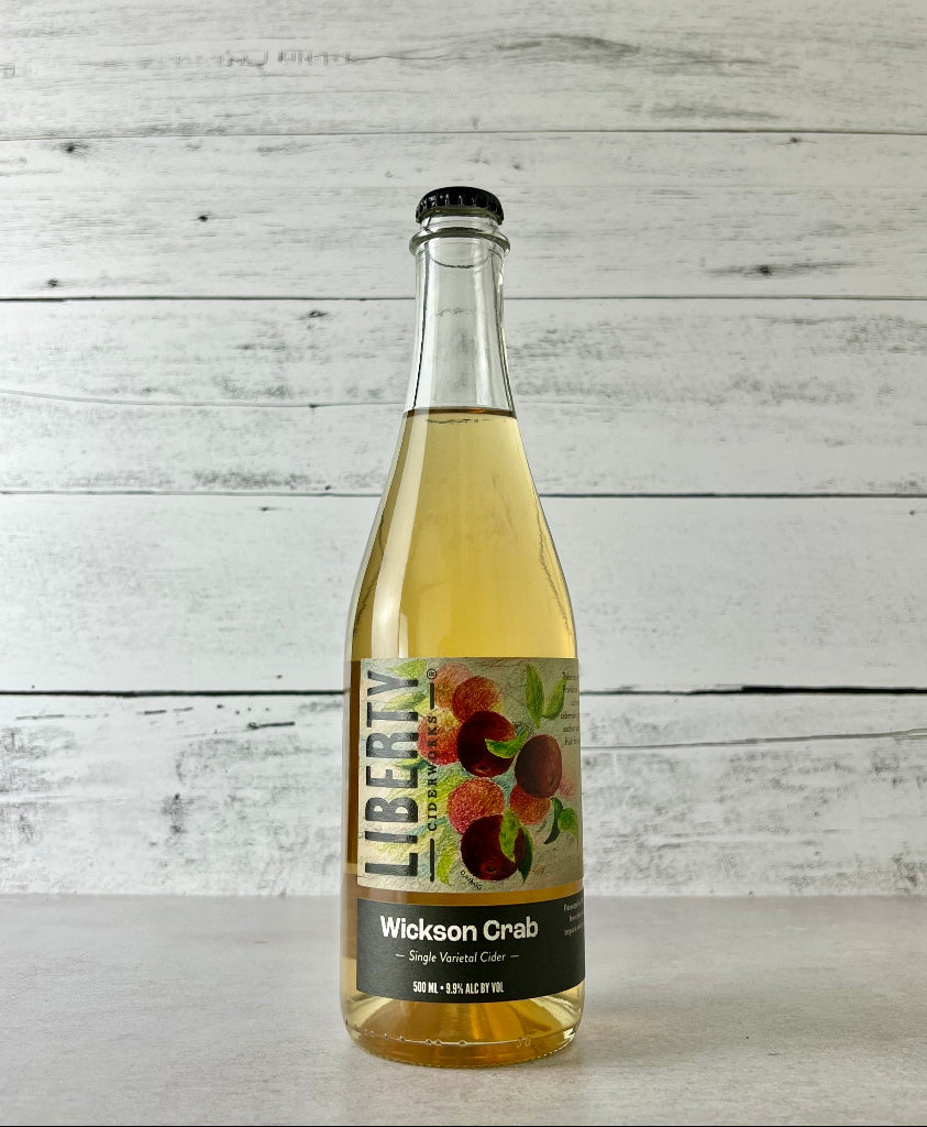Photo of a 500 mL bottle of Liberty Ciderworks Wickson Crab Single Varietal Cider