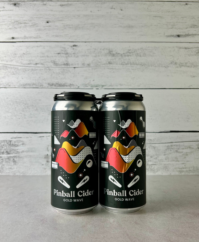 4-pack of 16 oz cans of Pinball Cider Gold Wave