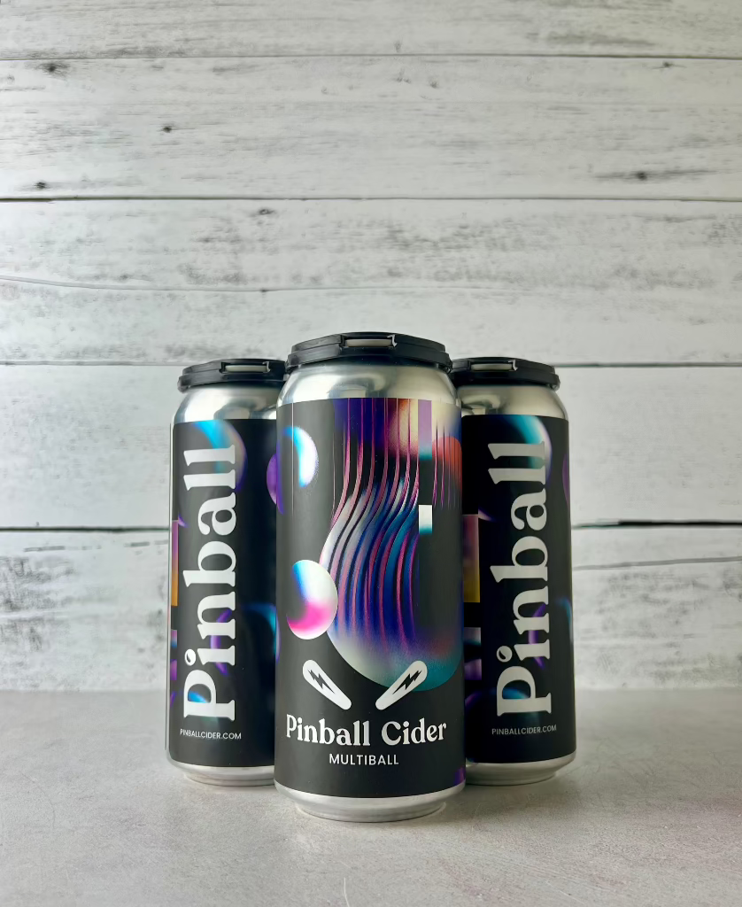 4-pack of 16 oz cans of Pinball Cider Multiball cider