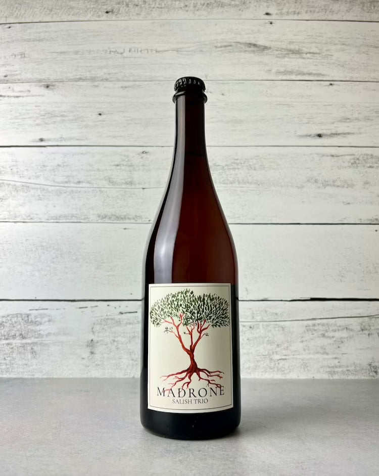 750 mL bottle of Madrone Cider 2021 Salish Trio - Dry Sparkling Cider with cork and cage