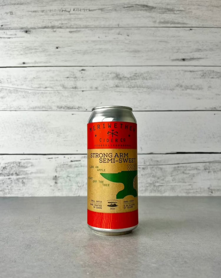 16 oz can fo Meriwether Strong Arm Semi-Sweet Cider