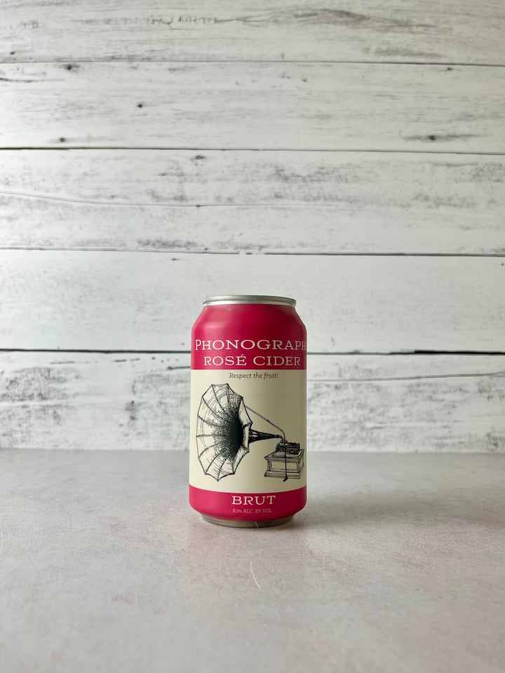 12 oz pink can of Phonography Rosé Cider Brut