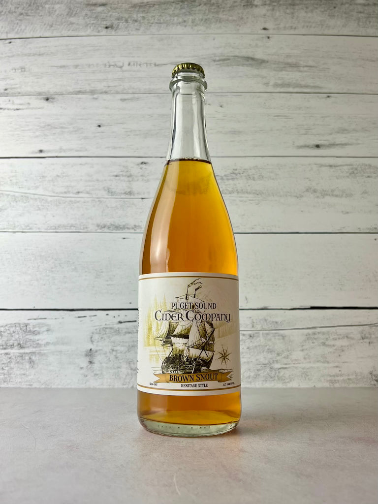 750 mL bottle of Puget Sound Cider Company Brown Snout cider - Heritage Style