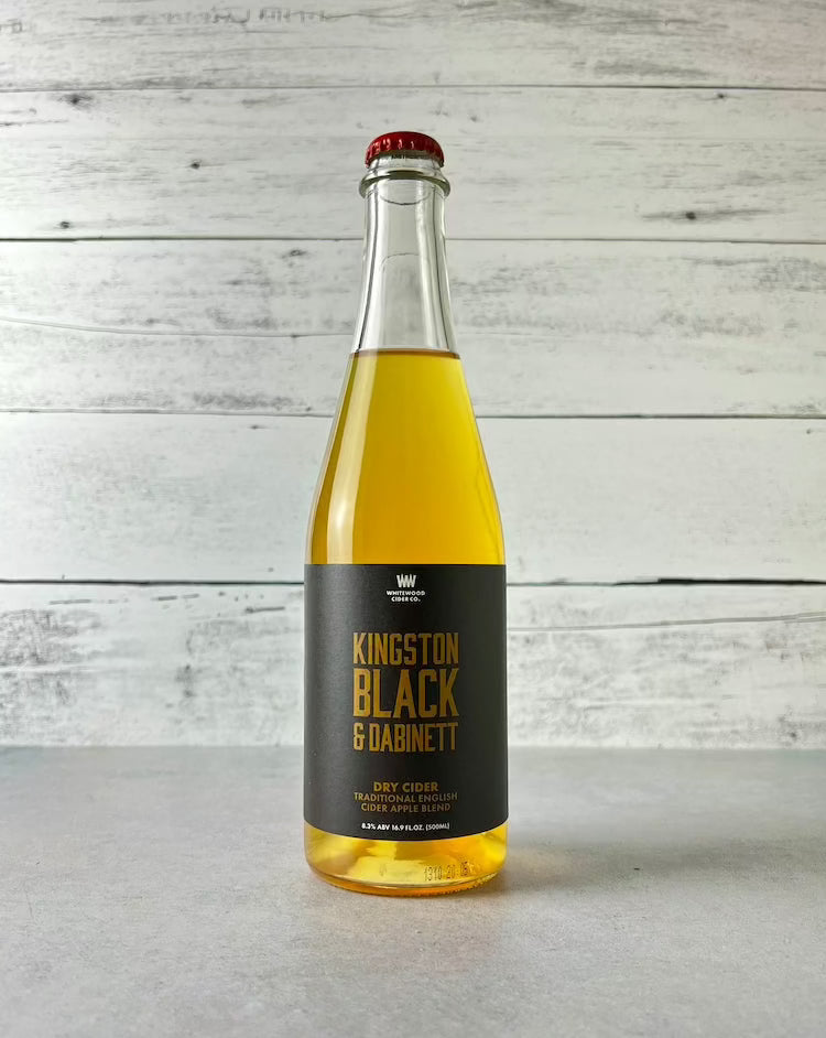 500 mL bottle of Whitewood Cider Kingston Black & Dabinett - Dry Cider - Traditional English Cider Apple Blend