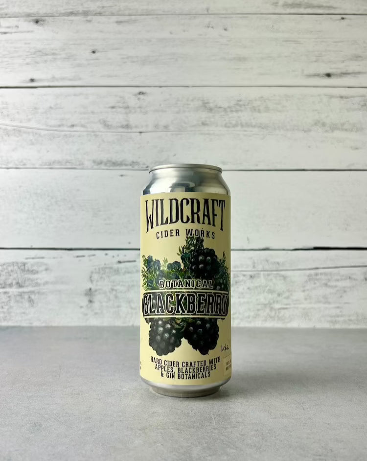 16 oz can of Wildcraft Cider Works Botanical Blackberry Hard Cider crafted with apples, blackberries, & gin botanicals