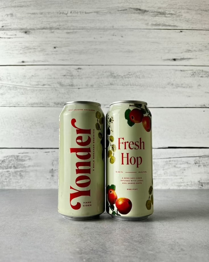 Two 16-oz cans of Yonder Fresh Hop cider