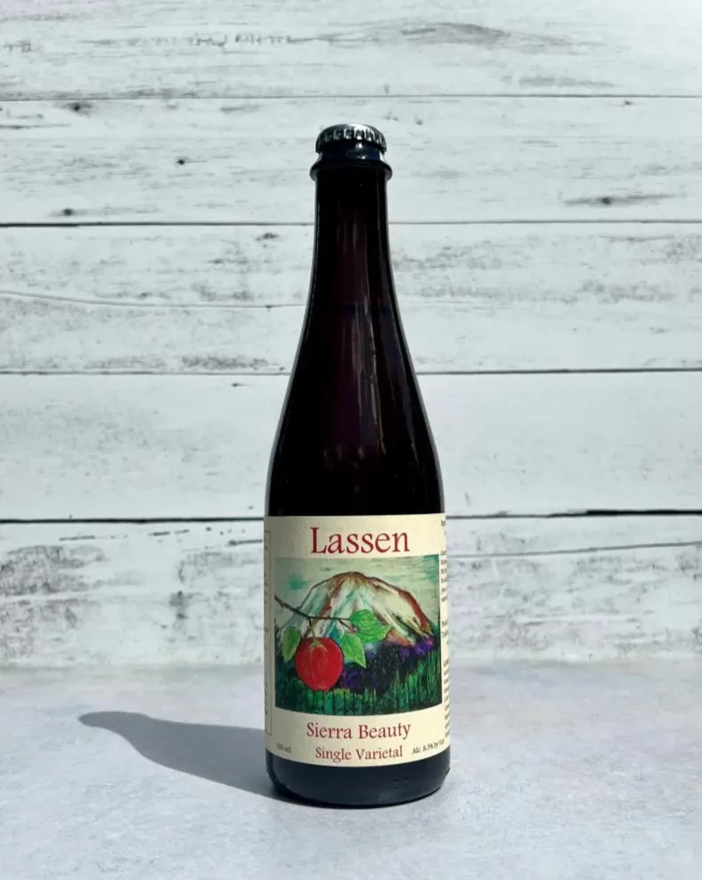 500 mL bottle of Lassen Sierra Beauty Single Varietal cider