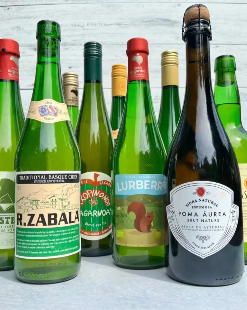 Bottles of Sidra from Spanish Cider brands from Asturias & Basque Country