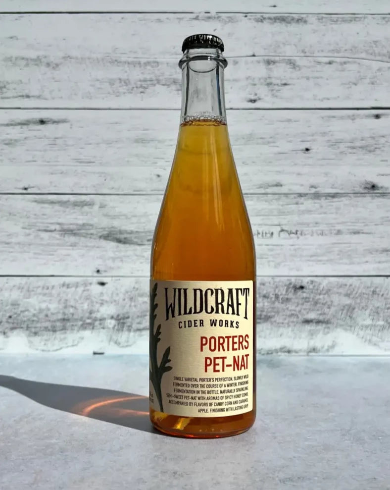 500 mL bottle of Wildcraft Cider Works Porters Pet-Nat Cider